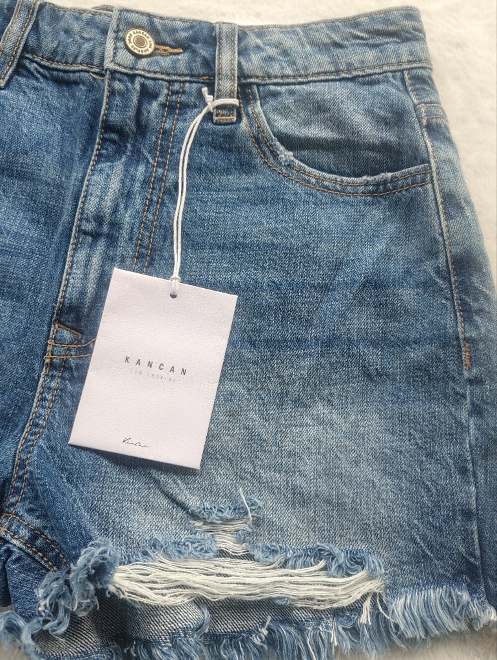 KanCan Distressed Blue High-Rise Denim Shorts - Picture 2 of 12